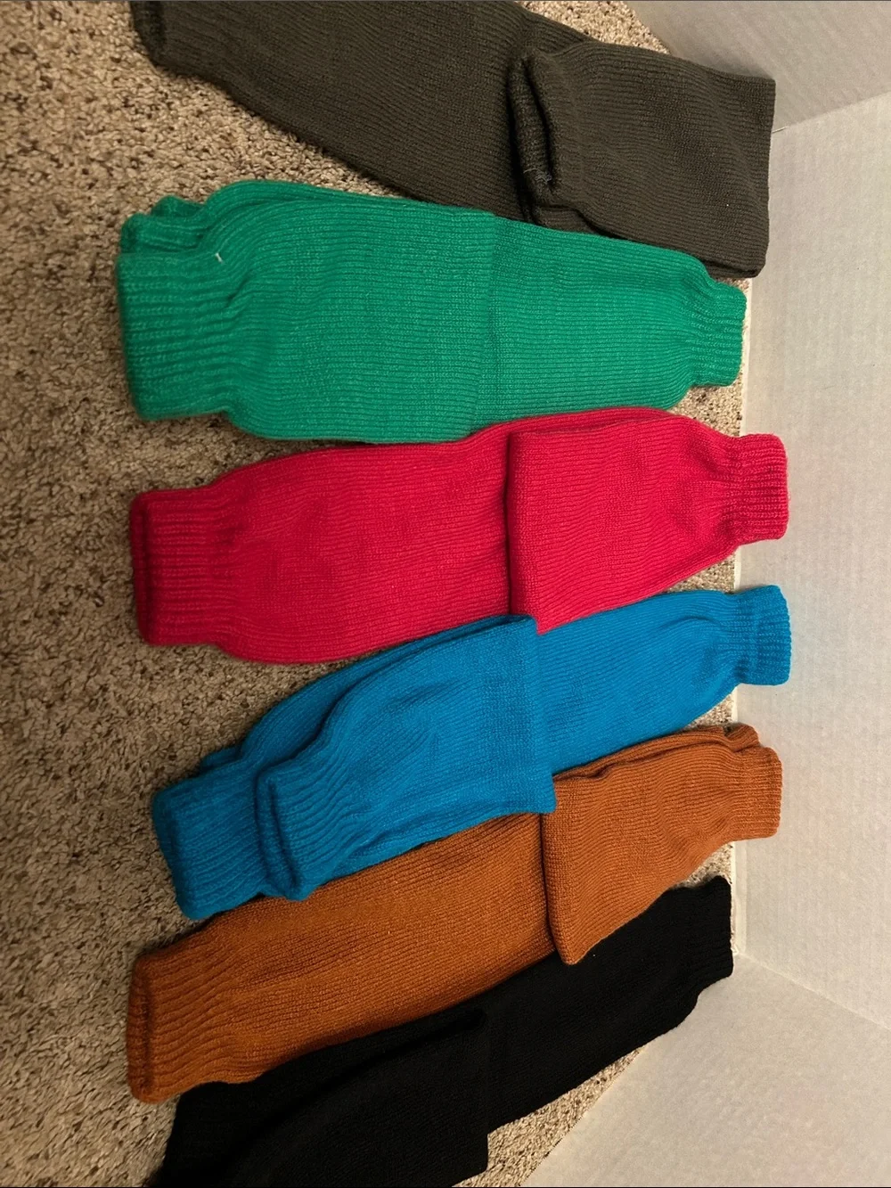 Pack of Leg Warmers in Black, Teal, Olive, Rust, Pink, and Green